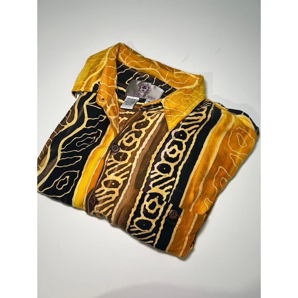 The Territory Ahead Mens Medium Rayon Batik Abstract Print Short Sleeve Shirt